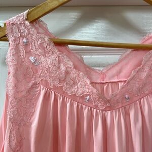 Vintage Lingerie Nightgown with Silky Lace Trim Pink - Women's Sleepwear